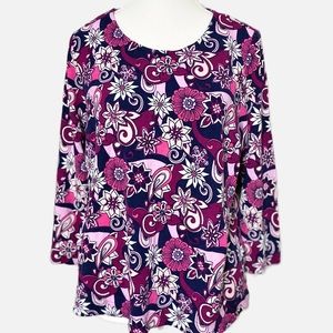 Crown & Ivy Top Women Pink/Navy/Fuchsia Floral Top